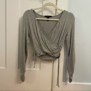 Gray Drawstring Cross Top